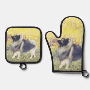 Keeshond in Aspen Painting Cute Original Dog Art Oven Mitt & Pot Holder Set