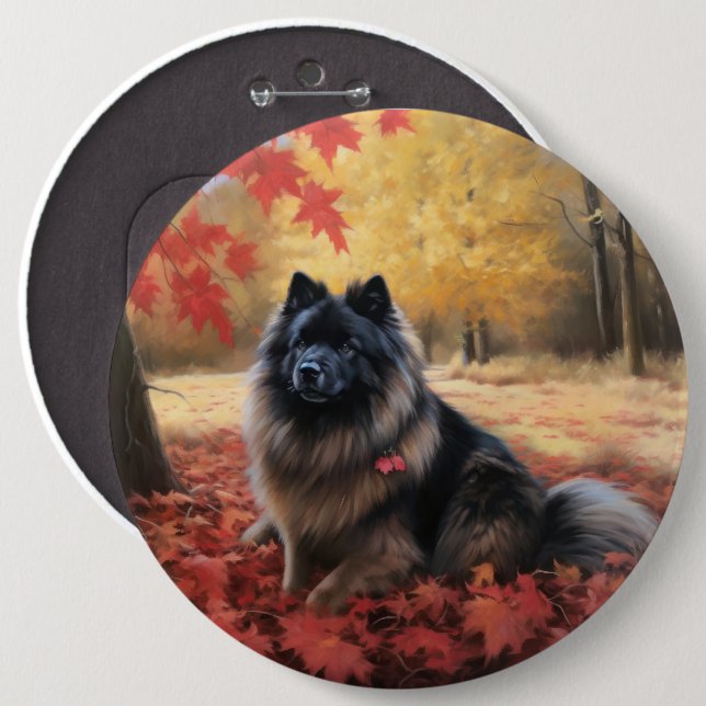 Keeshond in Autumn Leaves Fall Inspire  6 Cm Round Badge (Front & Back)