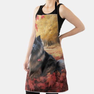 Keeshond in Autumn Leaves Fall Inspire Apron