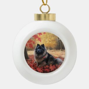Keeshond in Autumn Leaves Fall Inspire Ceramic Ball Christmas Ornament