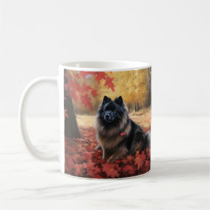 Keeshond in Autumn Leaves Fall Inspire Coffee Mug