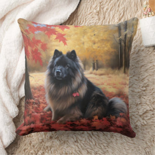 Keeshond in Autumn Leaves Fall Inspire  Cushion
