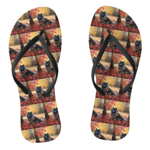 Keeshond in Autumn Leaves Fall Inspire Flip Flops
