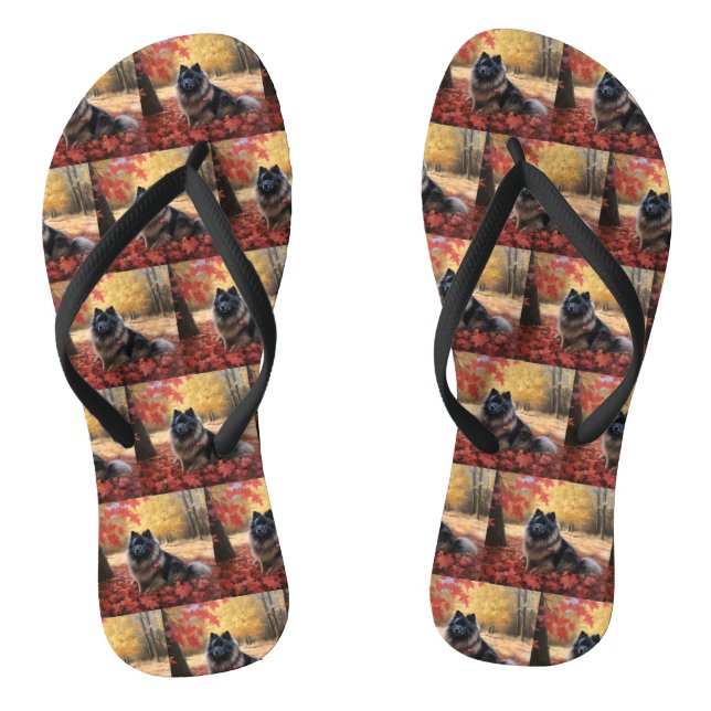 Keeshond in Autumn Leaves Fall Inspire  Flip Flops (Footbed)