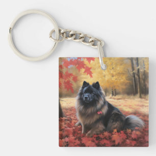 Keeshond in Autumn Leaves Fall Inspire  Key Ring