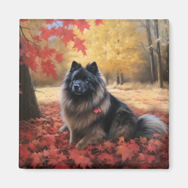 Keeshond in Autumn Leaves Fall Inspire  Magnet (Front)