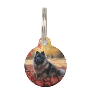Keeshond in Autumn Leaves Fall Inspire Pet Tag