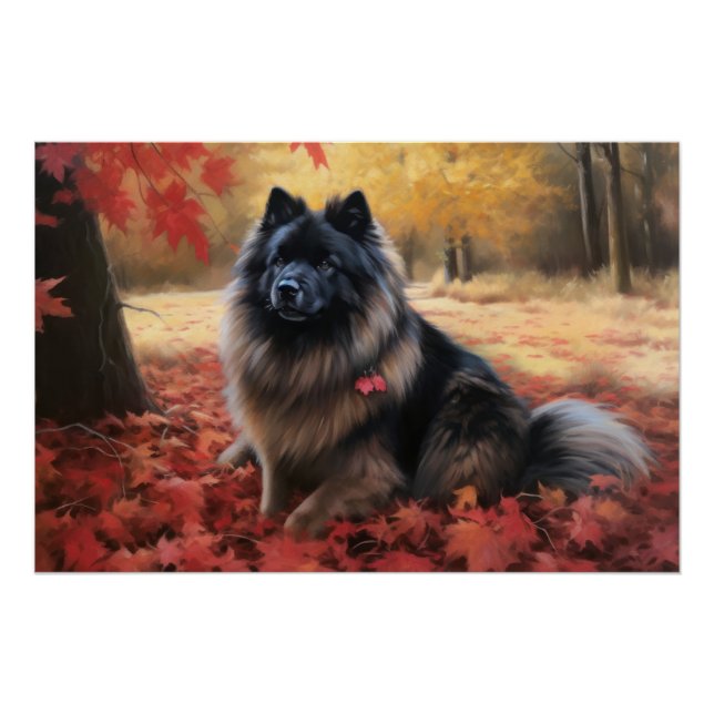 Keeshond in Autumn Leaves Fall Inspire  Poster (Front)