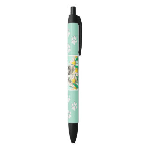Keeshond in Tulips Painting - Cute Original Dog Ar Black Ink Pen
