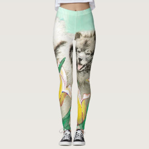 Keeshond in Tulips Painting Cute Original Dog Art Leggings