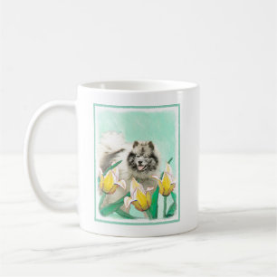 Keeshond in Tulips Painting - Original Dog Art Coffee Mug