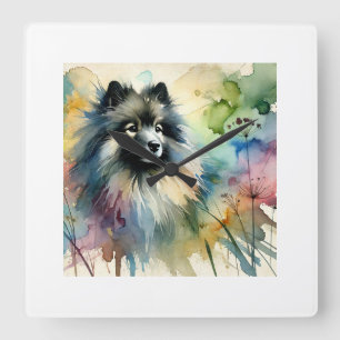 Keeshond in Watercolor 150624AREF123 - Watercolor Square Wall Clock
