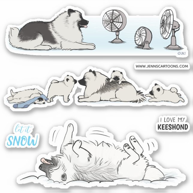 Keeshond Keeshonden Keesies Dogs Vinyl Sticker Set (Front)