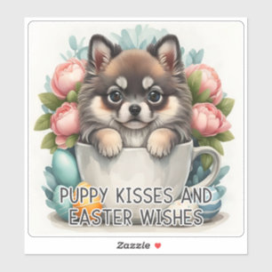 Keeshond Kisses Easter Wishes - Easter Sticker