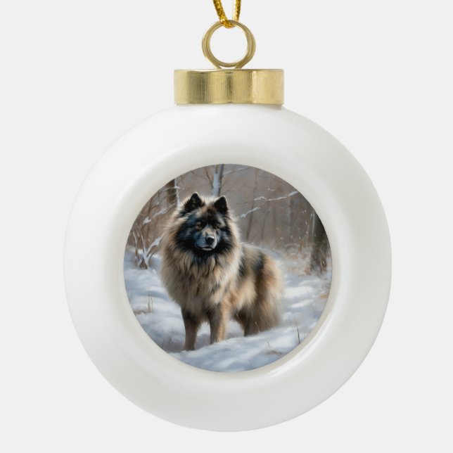 Keeshond Let It Snow Christmas Ceramic Ball Christmas Ornament (Front)