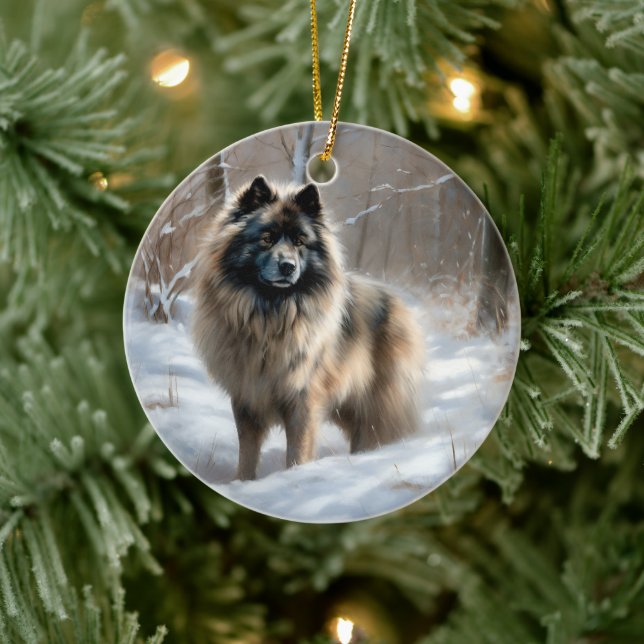 Keeshond Let It Snow Christmas Ceramic Tree Decoration (Tree)