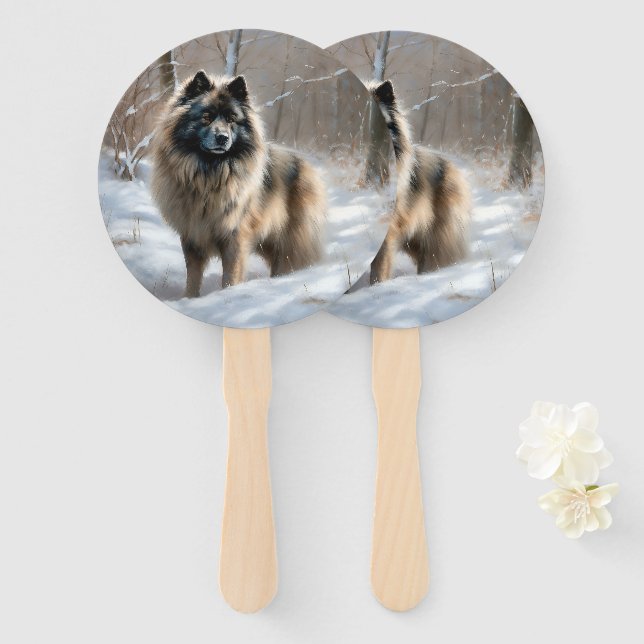 Keeshond Let It Snow Christmas Hand Fan (Front and Back)