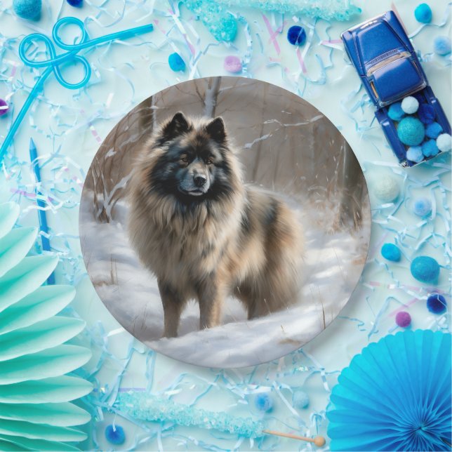 Keeshond Let It Snow Christmas Paper Plate (Party)