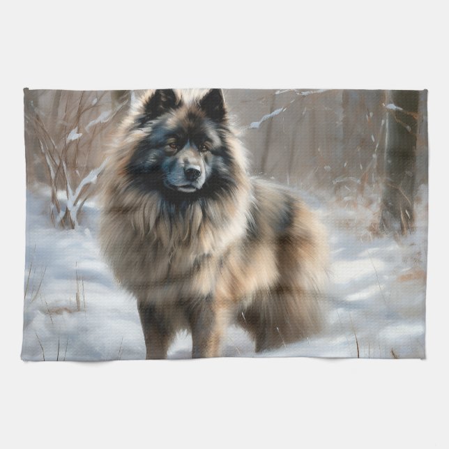 Keeshond Let It Snow Christmas Tea Towel (Horizontal)