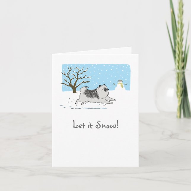 Keeshond "Let It Snow!" Cute Dog Christmas Holiday Card (Front)