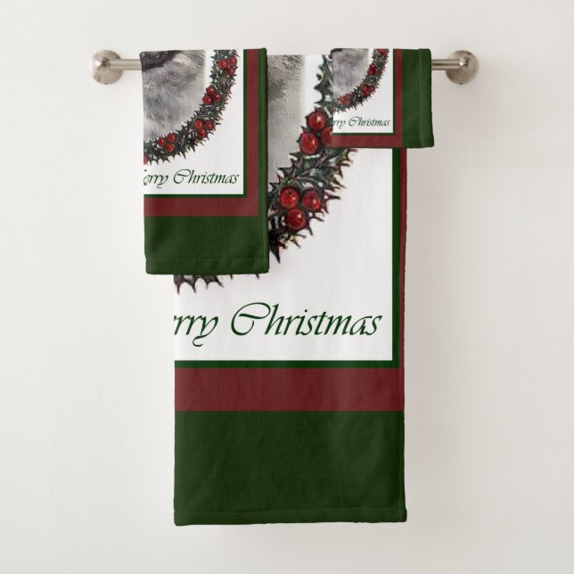 Keeshond Lovers Christmas Bath Towel Set (Insitu)