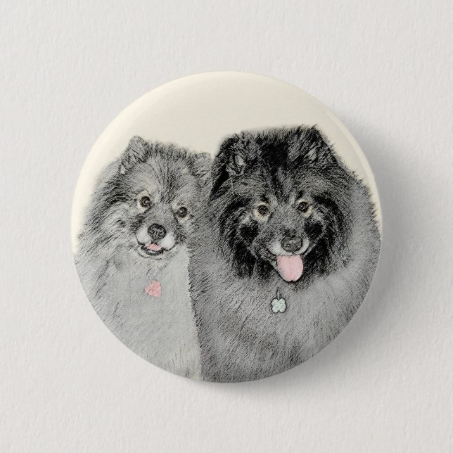 Keeshond Mom and Son Painting - Original Dog Art 6 Cm Round Badge (Front)