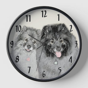 Keeshond Mom and Son Painting - Original Dog Art Clock