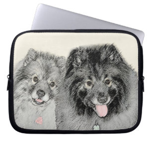 Keeshond Mom and Son Painting - Original Dog Art Laptop Sleeve