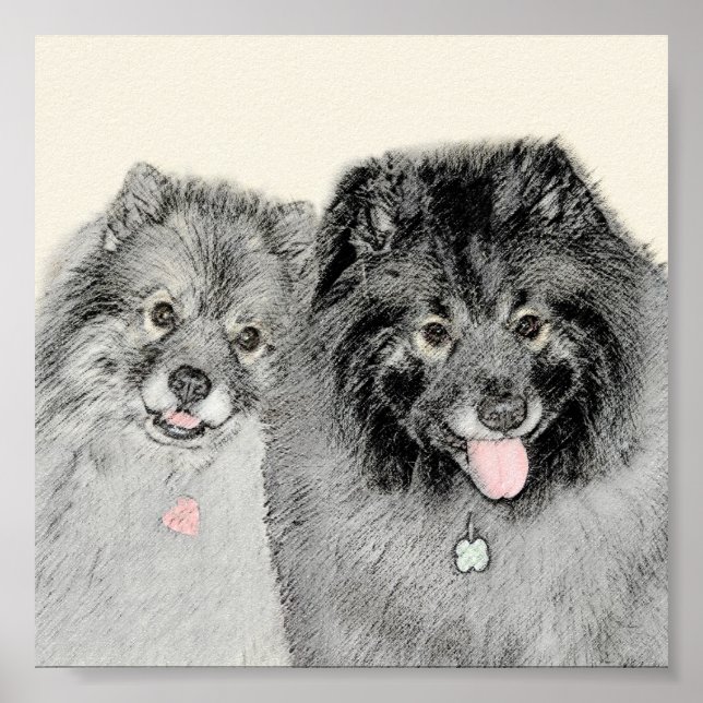 Keeshond Mom and Son Painting - Original Dog Art Poster (Front)