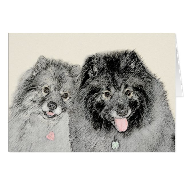 Keeshond Mum and Son Painting - Original Dog Art (Front Horizontal)