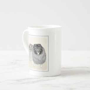 Keeshond Mum and Son Painting - Original Dog Art Bone China Mug