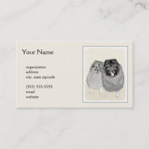 Keeshond Mum and Son Painting - Original Dog Art Calling Card
