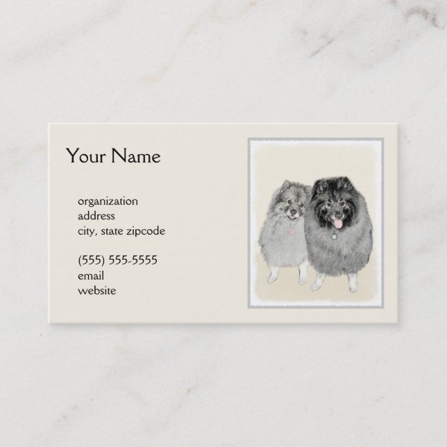 Keeshond Mum and Son Painting - Original Dog Art Calling Card (Front)