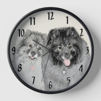 Keeshond Mum and Son Painting - Original Dog Art Clock