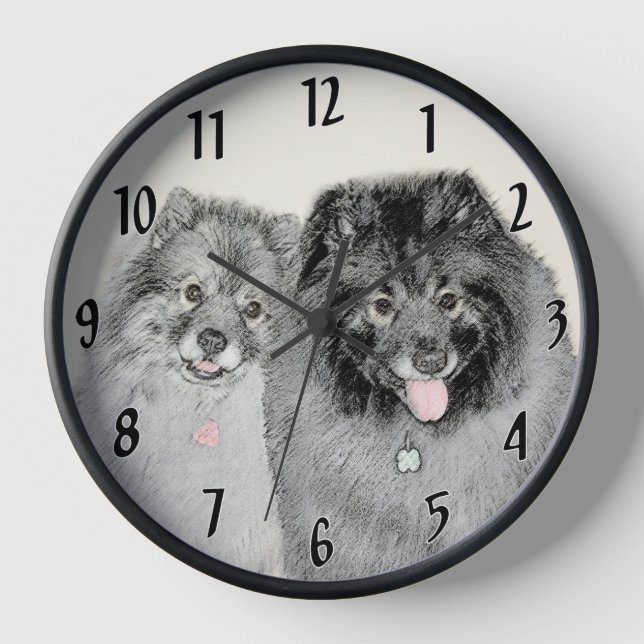 Keeshond Mum and Son Painting - Original Dog Art Clock (Front)