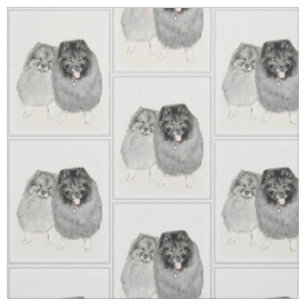 Keeshond Mum and Son Painting - Original Dog Art Fabric