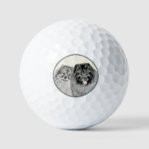 Keeshond Mum and Son Painting - Original Dog Art Golf Balls