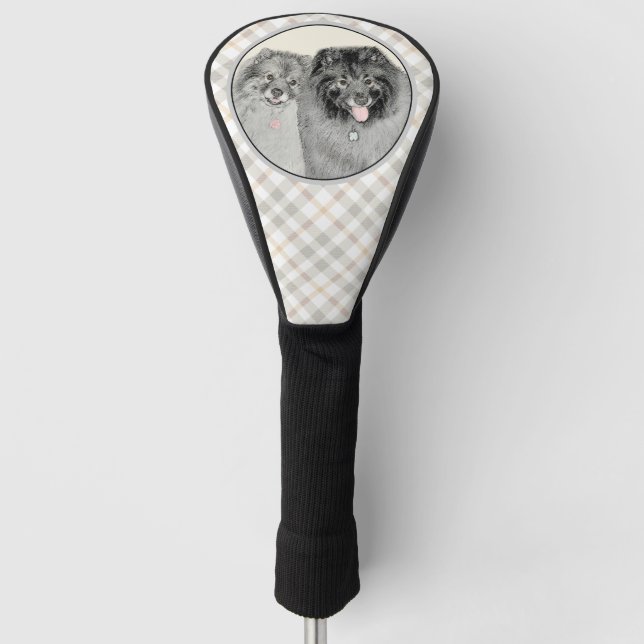 Keeshond Mum and Son Painting - Original Dog Art Golf Head Cover (Front)