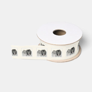 Keeshond Mum and Son Painting - Original Dog Art Grosgrain Ribbon