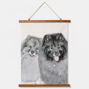 Keeshond Mum and Son Painting - Original Dog Art Hanging Tapestry
