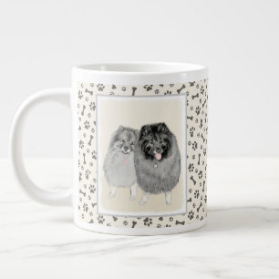 Keeshond Mum and Son Painting - Original Dog Art Large Coffee Mug