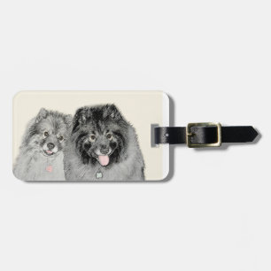 Keeshond Mum and Son Painting - Original Dog Art Luggage Tag