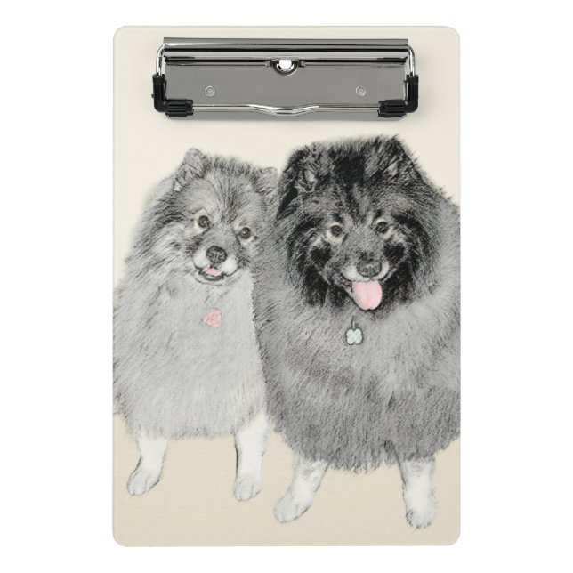 Keeshond Mum and Son Painting - Original Dog Art Mini Clipboard (Front)