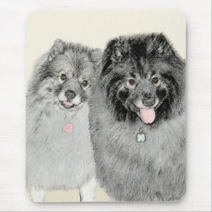 Keeshond Mum and Son Painting - Original Dog Art Mouse Mat