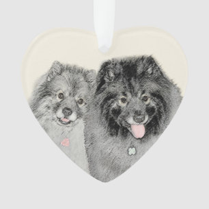 Keeshond Mum and Son Painting - Original Dog Art Ornament