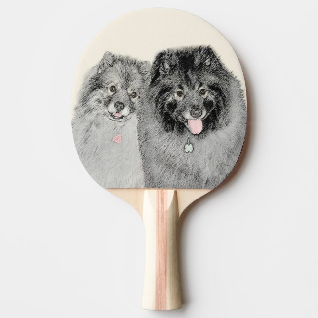 Keeshond Mum and Son Painting - Original Dog Art Ping Pong Paddle (Front)