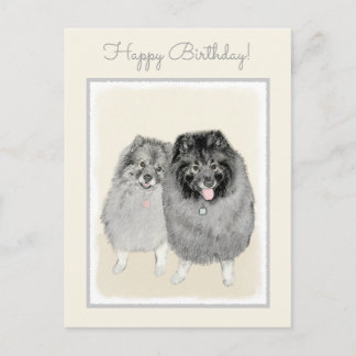 Keeshond Mum and Son Painting - Original Dog Art Postcard