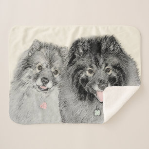 Keeshond Mum and Son Painting - Original Dog Art Sherpa Blanket