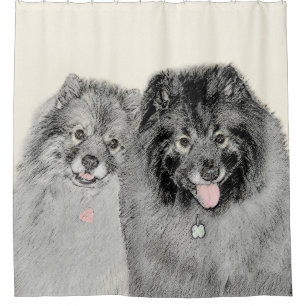 Keeshond Mum and Son Painting - Original Dog Art Shower Curtain