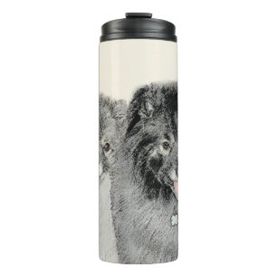 Keeshond Mum and Son Painting - Original Dog Art Thermal Tumbler
